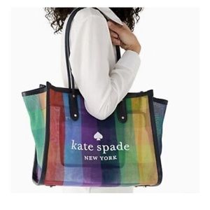 Kate Spade Ella Extra Large Rainbow Mesh Tote Bag Multi Shopper K7297 Pride 🌈